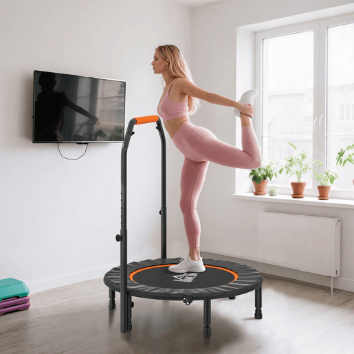 HOMCOM Trampolim Fitness Ø102 Trampolim Dobrável com Pega Ajustável em 4 Níveis Estrutura de Aço para Treino de Pernas Corpo em Casa Escritório Ginásio Preto e Laranja HOMCOM Trampolim Fitness Ø102 Trampolim Dobrável com Pega Ajustável em 4 Níveis Estrutura de Aço para Treino de Pernas Corpo em Casa Escritório Ginásio Preto e Laranja