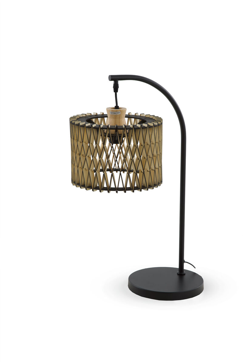 Lampara de sobremesa de contrachapado natural y negro