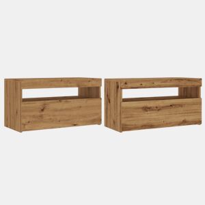 Móvel TV - Modulo de TV - Armário de TV c luzes LED 2pcs derivados madeira carvalho artisiano