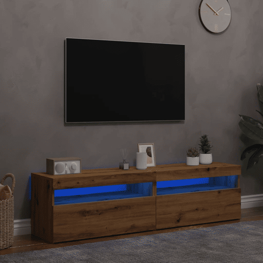 Móvel TV - Modulo de TV - Armário de TV c luzes LED 2pcs derivados madeira carvalho artisiano