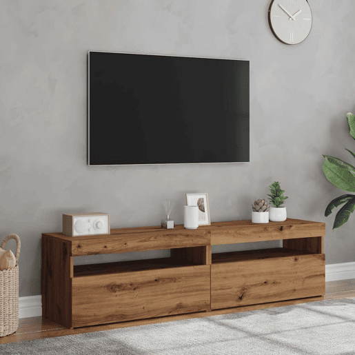 Móvel TV - Modulo de TV - Armário de TV c luzes LED 2pcs derivados madeira carvalho artisiano