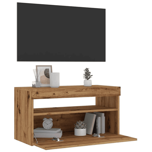 Móvel TV - Modulo de TV - Armário de TV c luzes LED 2pcs derivados madeira carvalho artisiano