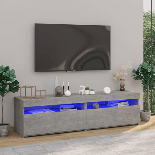 móveis de TV - Armários TV com luzes LED 2 pcs 75x35x40 cm cinzento cimento