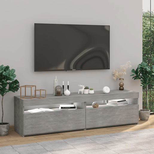 móveis de TV - Armários TV com luzes LED 2 pcs 75x35x40 cm cinzento cimento