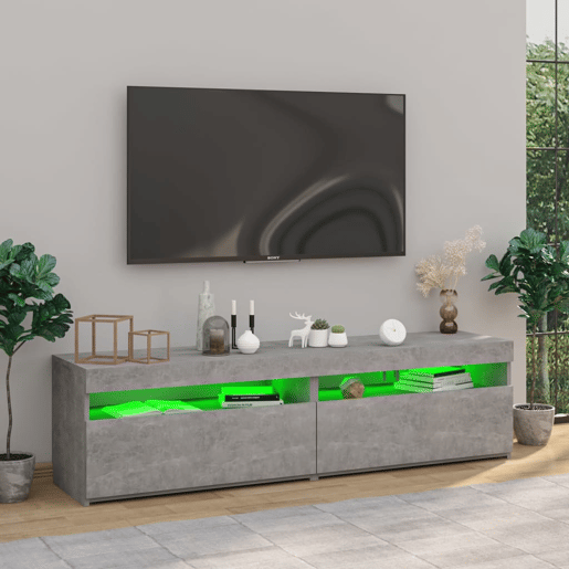 móveis de TV - Armários TV com luzes LED 2 pcs 75x35x40 cm cinzento cimento