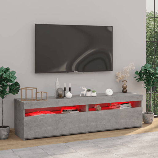 móveis de TV - Armários TV com luzes LED 2 pcs 75x35x40 cm cinzento cimento
