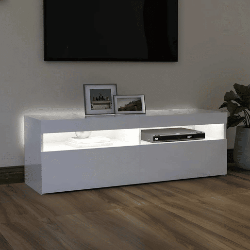 Móvel de TV - Modulo de TV - Armário de TV com luzes LED 120x35x40 cm branco brilhante