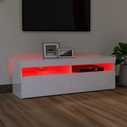 Móvel de TV - Modulo de TV - Armário de TV com luzes LED 120x35x40 cm branco brilhante
