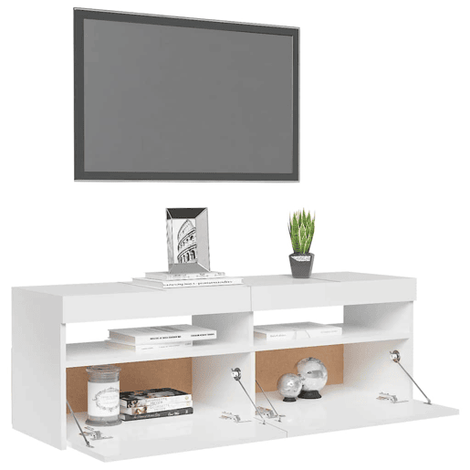 Móvel de TV - Modulo de TV - Armário de TV com luzes LED 120x35x40 cm branco brilhante