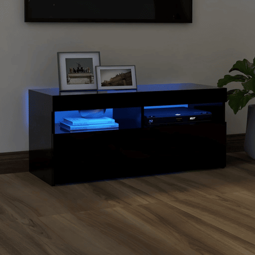 Móvel de TV - Modulo de TV - Armário de TV com luzes LED 90x35x40 cm preto