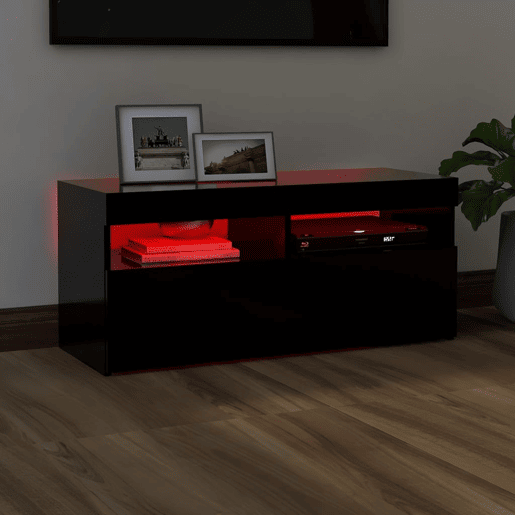 Móvel de TV - Modulo de TV - Armário de TV com luzes LED 90x35x40 cm preto