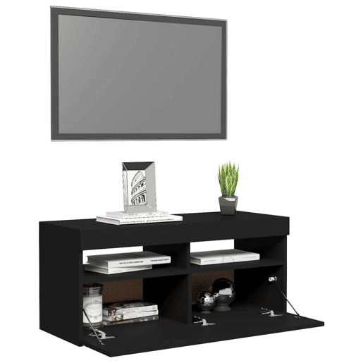 Móvel de TV - Modulo de TV - Armário de TV com luzes LED 90x35x40 cm preto
