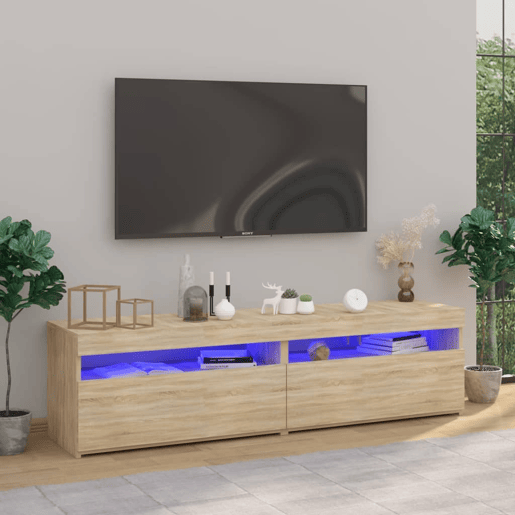 móveis de TV - Armários TV com luzes LED 2 pcs 75x35x40 cm carvalho sonoma