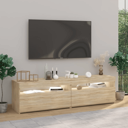 móveis de TV - Armários TV com luzes LED 2 pcs 75x35x40 cm carvalho sonoma