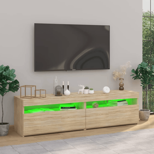 móveis de TV - Armários TV com luzes LED 2 pcs 75x35x40 cm carvalho sonoma