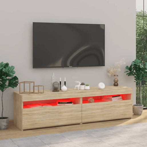 móveis de TV - Armários TV com luzes LED 2 pcs 75x35x40 cm carvalho sonoma
