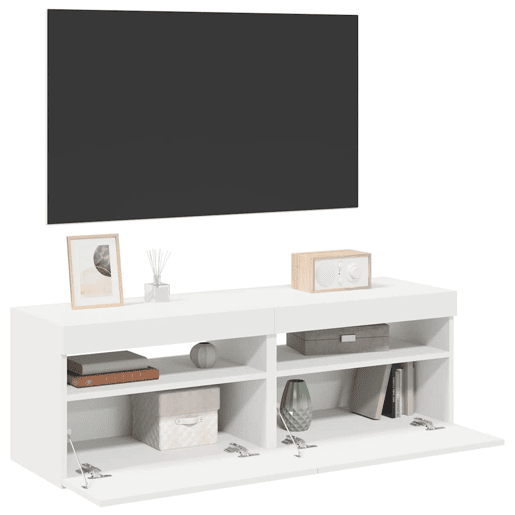 móveis de TV - Armários TV com luzes LED 2 pcs 60x35x40 cm branco