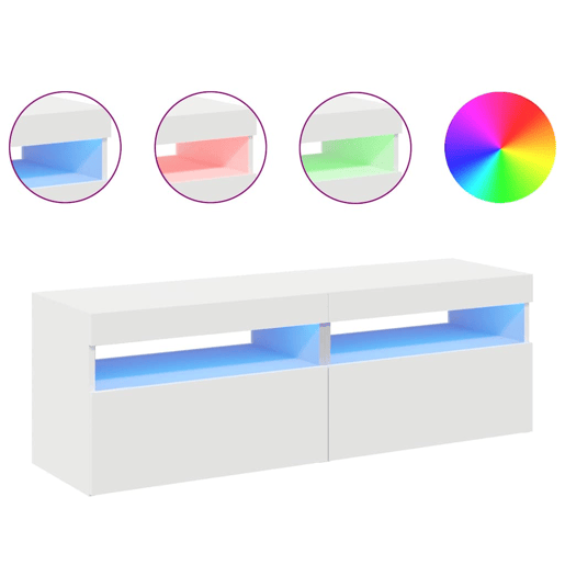 móveis de TV - Armários TV com luzes LED 2 pcs 60x35x40 cm branco
