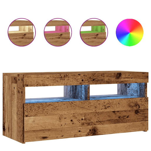 Móvel de TV - Modulo de TV - Armário de TV com luzes LED derivados de madeira madeira velha