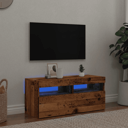 Móvel de TV - Modulo de TV - Armário de TV com luzes LED derivados de madeira madeira velha