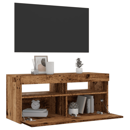 Móvel de TV - Modulo de TV - Armário de TV com luzes LED derivados de madeira madeira velha