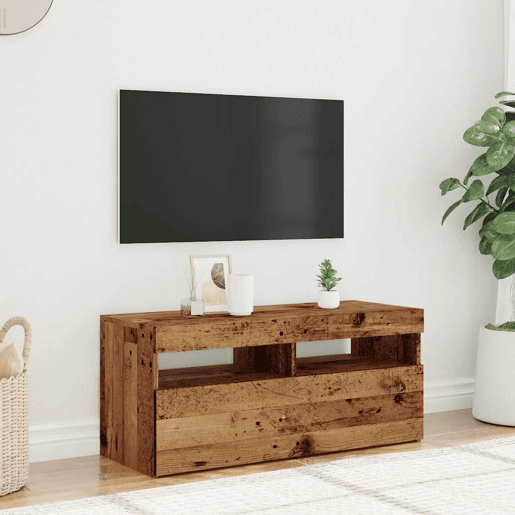 Móvel de TV - Modulo de TV - Armário de TV com luzes LED derivados de madeira madeira velha