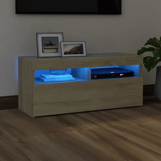 Móvel de TV - Modulo de TV - Armário de TV com luzes LED 90x35x40 cm carvalho sonoma
