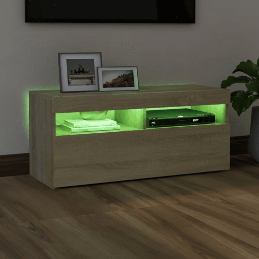 Móvel de TV - Modulo de TV - Armário de TV com luzes LED 90x35x40 cm carvalho sonoma