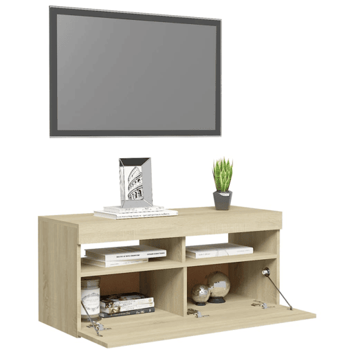 Móvel de TV - Modulo de TV - Armário de TV com luzes LED 90x35x40 cm carvalho sonoma