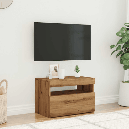 Móvel TV - Modulo de TV - Armário de TV c luzes LED derivados de madeira carvalho artisiano