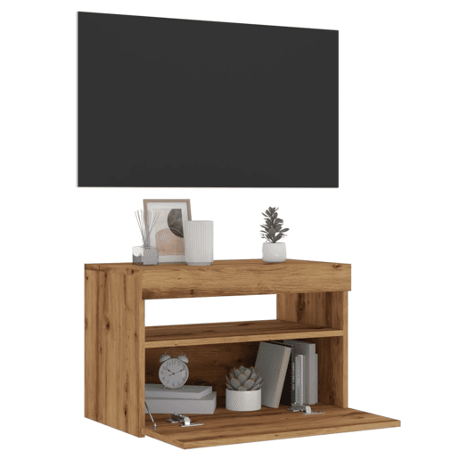 Móvel TV - Modulo de TV - Armário de TV c luzes LED derivados de madeira carvalho artisiano
