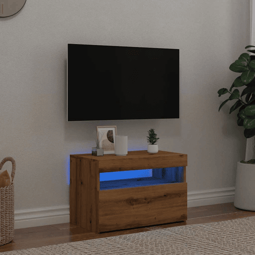 Móvel TV - Modulo de TV - Armário de TV c luzes LED derivados de madeira carvalho artisiano