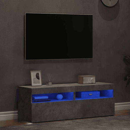 móveis de TV - Armários TV com luzes LED 2 pcs 60x35x40 cm cinzento cimento