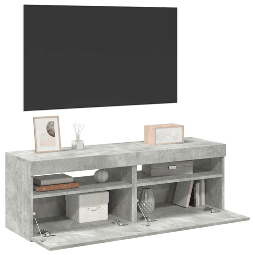 móveis de TV - Armários TV com luzes LED 2 pcs 60x35x40 cm cinzento cimento