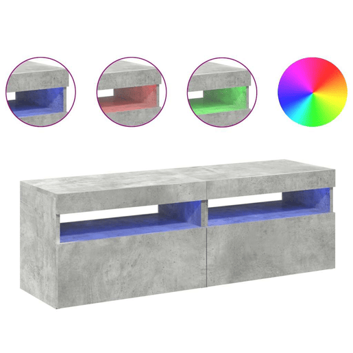 móveis de TV - Armários TV com luzes LED 2 pcs 60x35x40 cm cinzento cimento