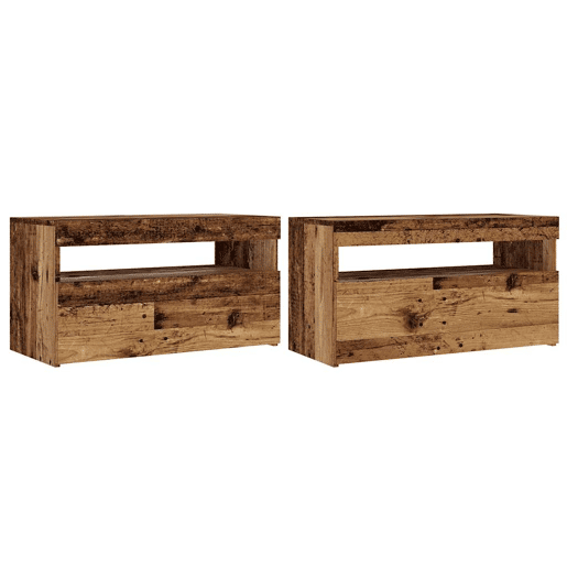 móveis de TV - Armários TV com luzes LED 2pcs derivados madeira madeira velha