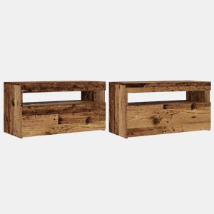 móveis de TV - Armários TV com luzes LED 2pcs derivados madeira madeira velha