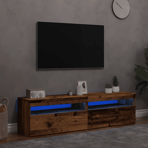 móveis de TV - Armários TV com luzes LED 2pcs derivados madeira madeira velha