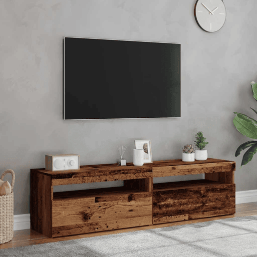 móveis de TV - Armários TV com luzes LED 2pcs derivados madeira madeira velha