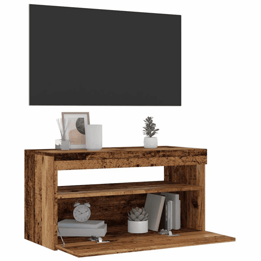 móveis de TV - Armários TV com luzes LED 2pcs derivados madeira madeira velha