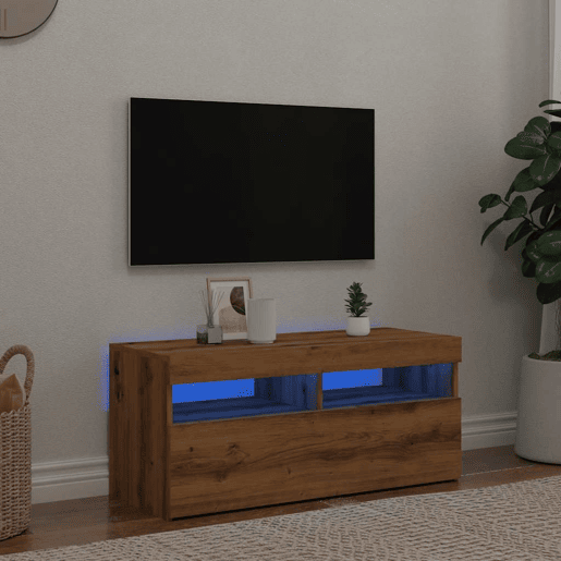 Móvel TV - Modulo de TV - Armário de TV c luzes LED derivados de madeira carvalho artisiano