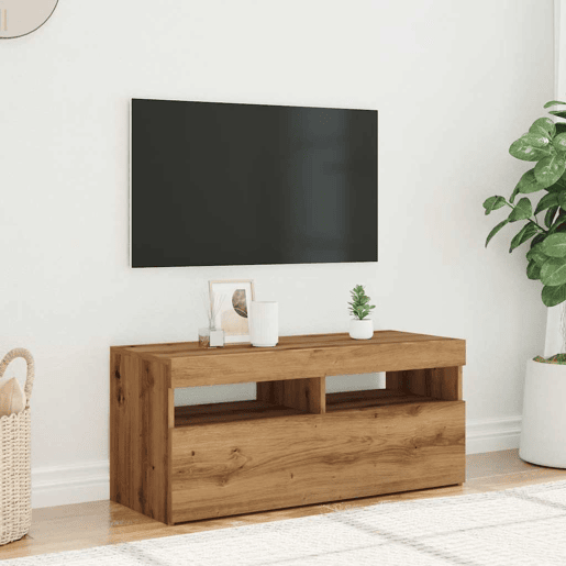 Móvel TV - Modulo de TV - Armário de TV c luzes LED derivados de madeira carvalho artisiano