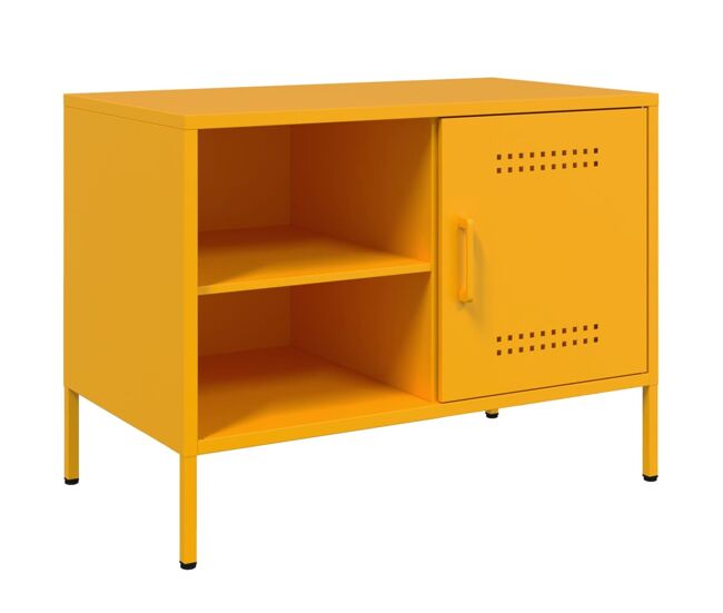 Mueble tv - mesa de tv de acero amarillo mostaza 68x39x50,5 cm