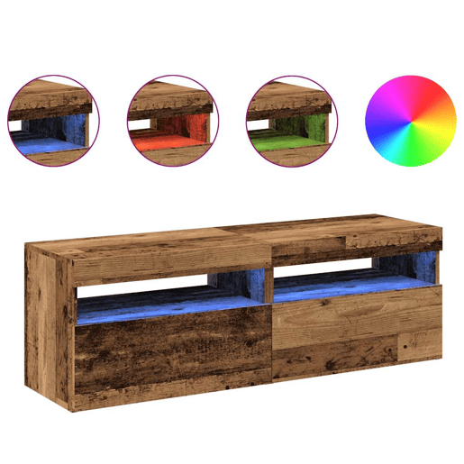 móveis de TV - Armários TV com luzes LED 2pcs derivados madeira madeira velha