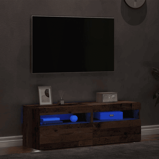 móveis de TV - Armários TV com luzes LED 2pcs derivados madeira madeira velha