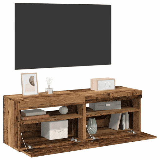 móveis de TV - Armários TV com luzes LED 2pcs derivados madeira madeira velha
