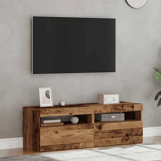 móveis de TV - Armários TV com luzes LED 2pcs derivados madeira madeira velha