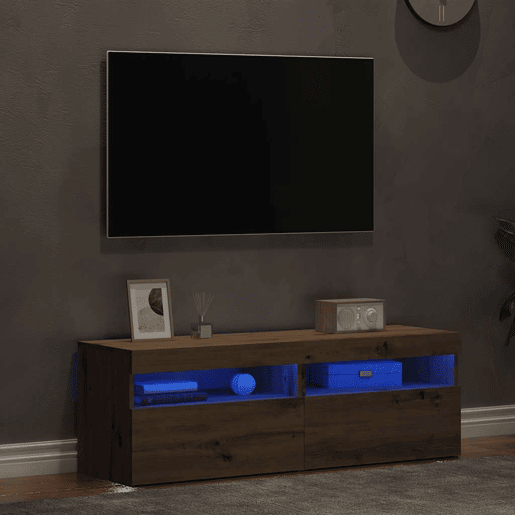 Móvel TV - Modulo de TV - Armário de TV c luzes LED 2pcs derivados madeira carvalho artisiano