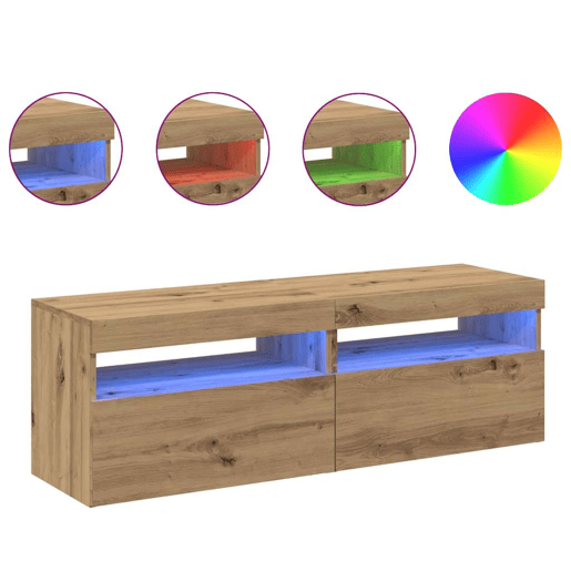 Móvel TV - Modulo de TV - Armário de TV c luzes LED 2pcs derivados madeira carvalho artisiano