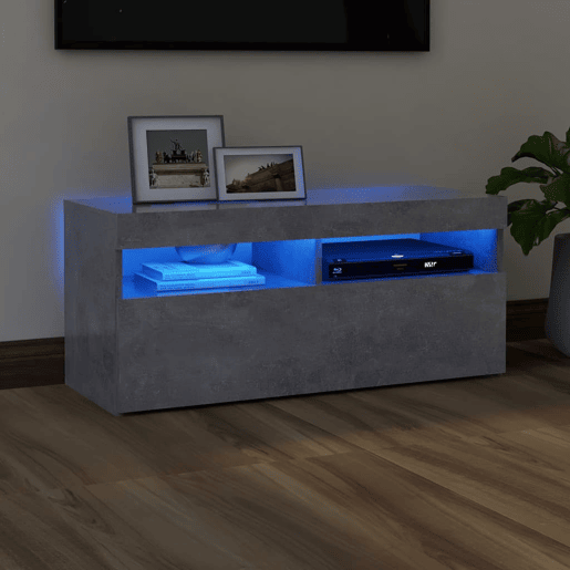 Móvel de TV - Modulo de TV - Armário de TV com luzes LED 90x35x40 cm cinzento cimento